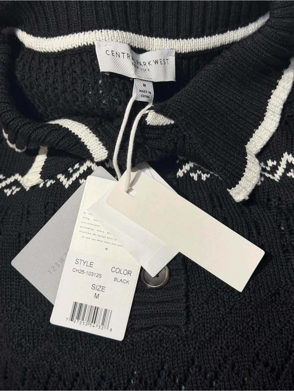 Central Park West Black Knit Polo with White Trim - Picture 6 of 6
